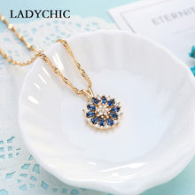 Load image into Gallery viewer, LADYCHIC Blue Crystal Charm Necklaces &amp; Pendants Gold Color AAA Quality Zircon Flower Design Women Gifts Wholesale LN1137