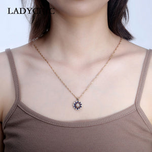 LADYCHIC Blue Crystal Charm Necklaces & Pendants Gold Color AAA Quality Zircon Flower Design Women Gifts Wholesale LN1137