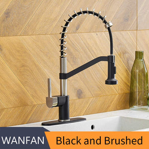 WANFAN Modern Polished Chrome Brass Kitchen Sink Faucet Pull Out Single Handle Swivel Spout Vessel Sink Mixer Tap 9013