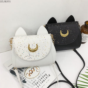 New Summer Sailor Moon Ladies Luna Cat Chain Shoulder Bag PU Leather Casual Handbag Women Fashion Crossbody Messenger Small Bags