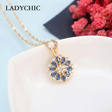 Load image into Gallery viewer, LADYCHIC Blue Crystal Charm Necklaces &amp; Pendants Gold Color AAA Quality Zircon Flower Design Women Gifts Wholesale LN1137