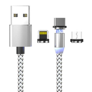 Alimoto 1M Magnetic Mobile Phone USB Cable 3 in 1 Fast Charger Cable Micro USB Type C Charging Cable