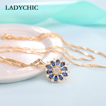 Load image into Gallery viewer, LADYCHIC Blue Crystal Charm Necklaces &amp; Pendants Gold Color AAA Quality Zircon Flower Design Women Gifts Wholesale LN1137